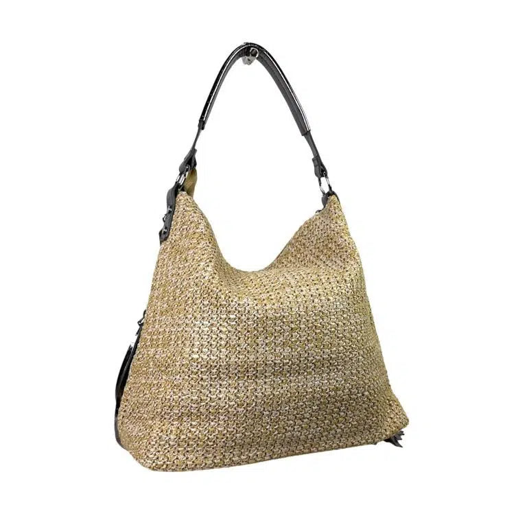 Bolso de Hombro con Flecos y Cremallera color plata