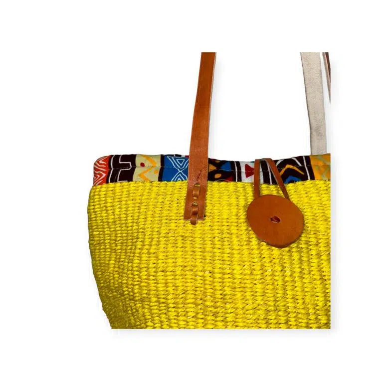Capazo Artesanal Africano con Asas Largas de Piel DIY y Cremallera