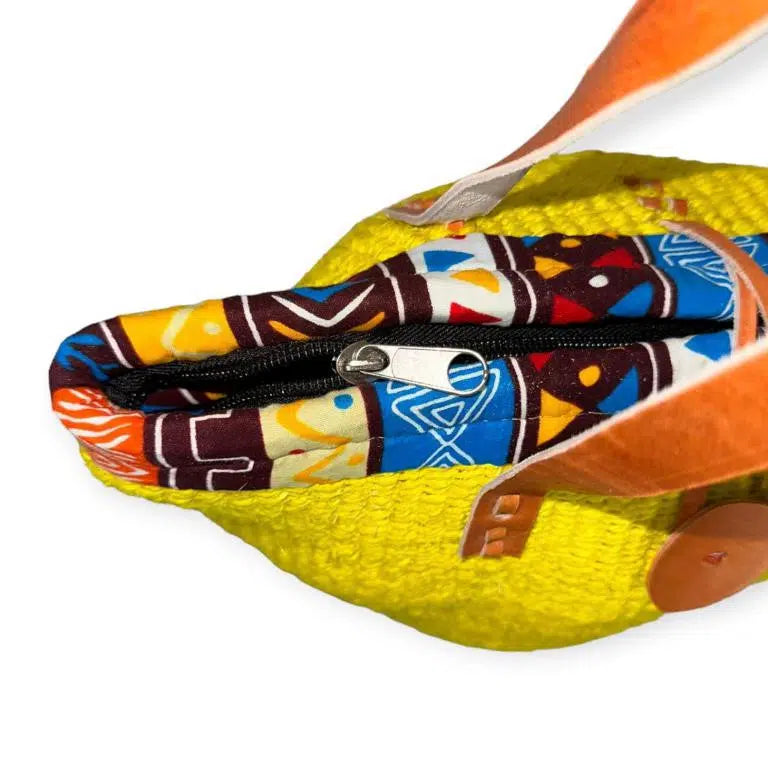 Capazo Artesanal Africano con Asas Largas de Piel DIY y Cremallera