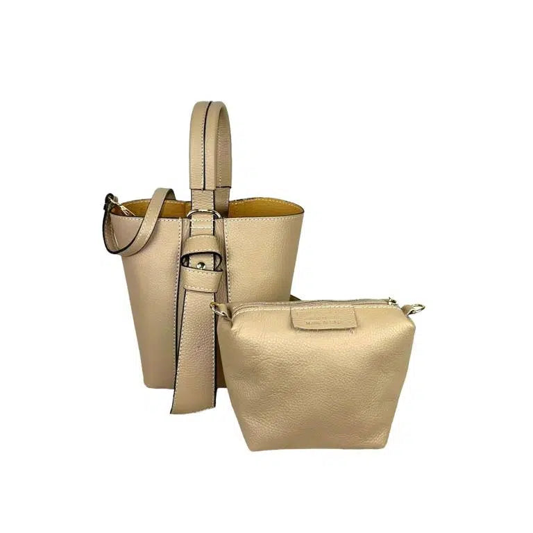 Bolso Tipo Cubo de Piel Italiana con Lazo Decorativo y Bolso Interior para Mujer
