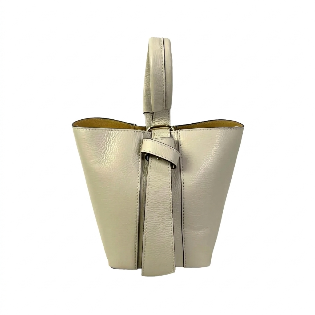 Bolso Tipo Cubo de Piel Italiana con Lazo Decorativo y Bolso Interior para Mujer