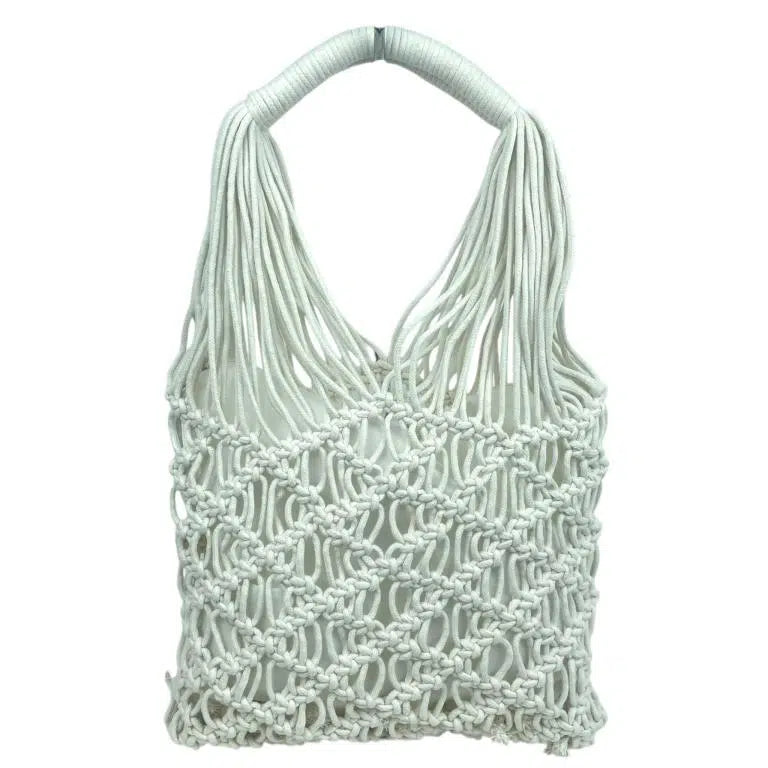 Bolso de Mano en Ratan y Ganchillo para Mujer + Neceser Extra con Cierre de Cremallera