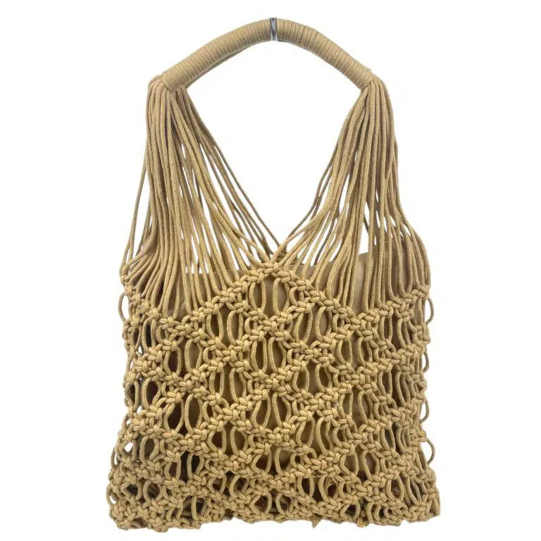 Bolso de Mano en Ratan y Ganchillo para Mujer + Neceser Extra con Cierre de Cremallera