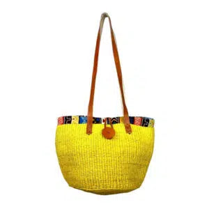 Capazo Artesanal Africano con Asas Largas de Piel DIY y Cremallera