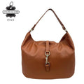 Bolso de Hombro Hobo en Piel Italiana con Mini Solapa de Enganche Frontal y Asa Corta