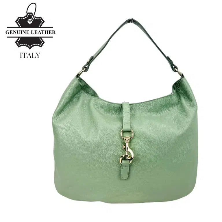 Bolso de Hombro Hobo en Piel Italiana con Mini Solapa de Enganche Frontal y Asa Corta