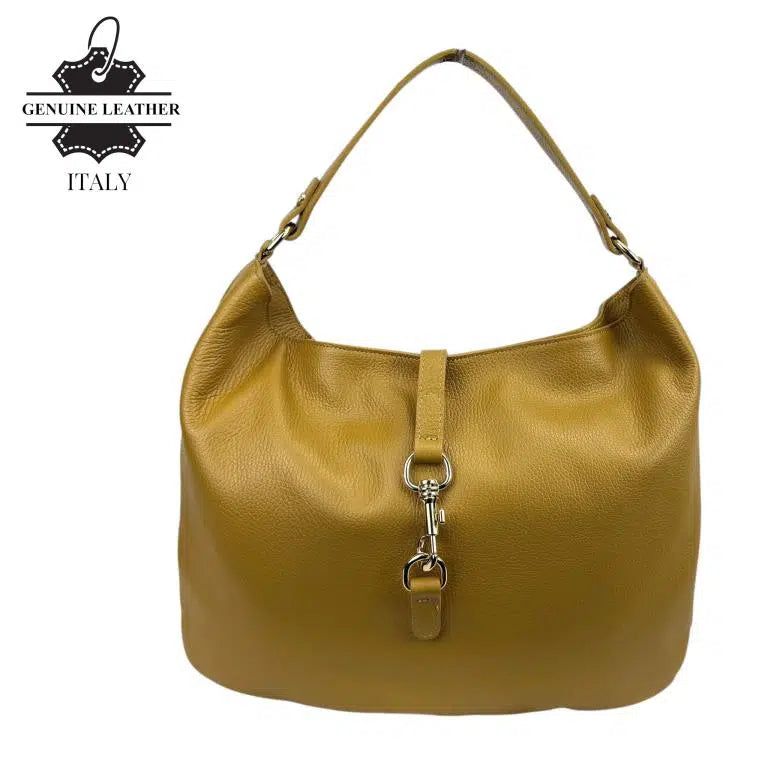 Bolso de Hombro Hobo en Piel Italiana con Mini Solapa de Enganche Frontal y Asa Corta