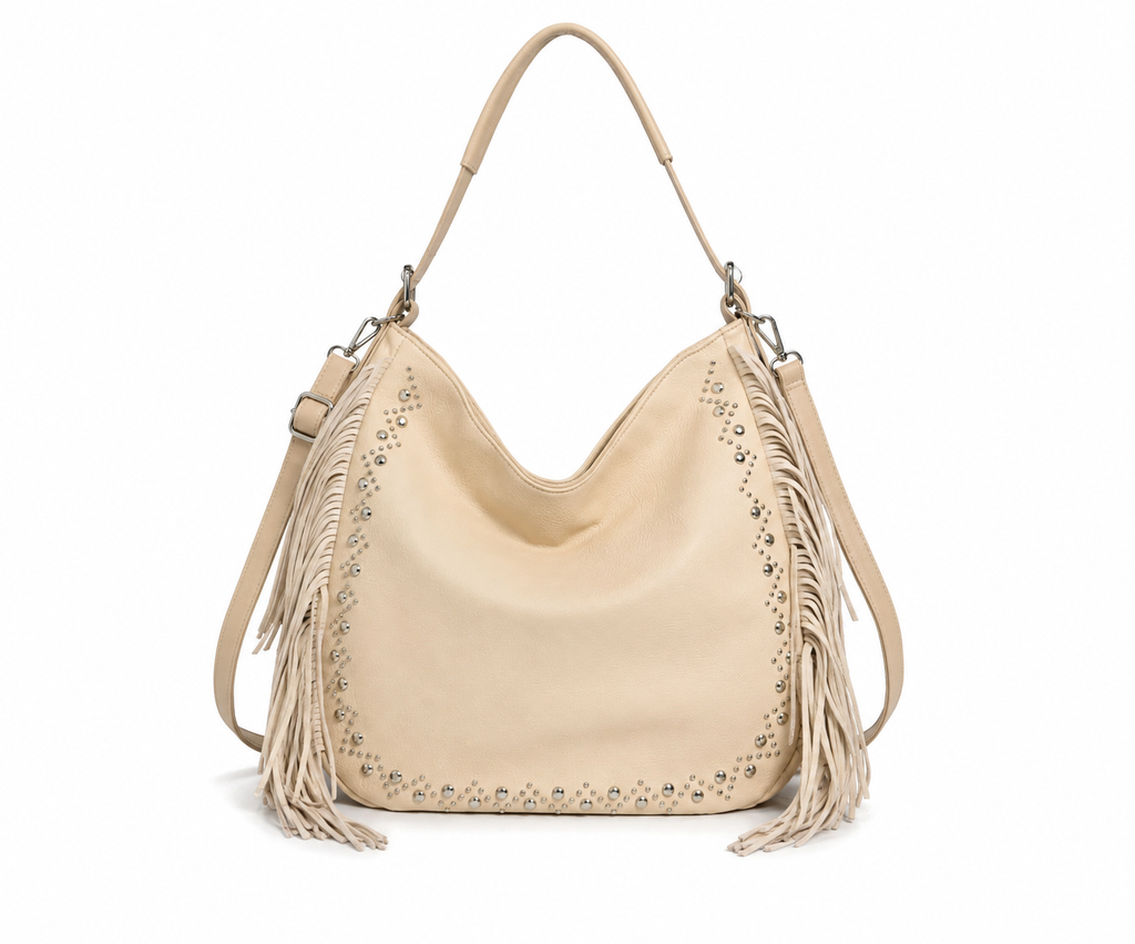 Bolso de Hombro Hobo Sintético con Tachuelas y Flecos