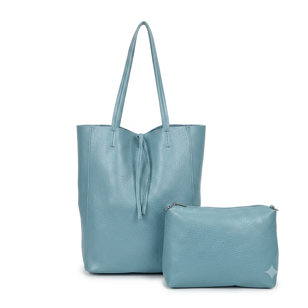 Bolso de Hombro Sintético con Cierre de Cuerdas+Bolsito Extra con Cremallera