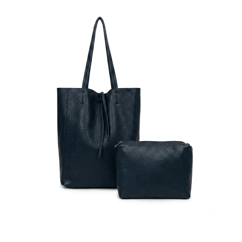 Bolso de Hombro Sintético con Cierre de Cuerdas+Bolsito Extra con Cremallera