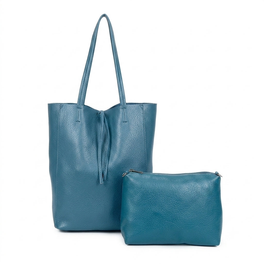 Bolso de Hombro Sintético con Cierre de Cuerdas+Bolsito Extra con Cremallera