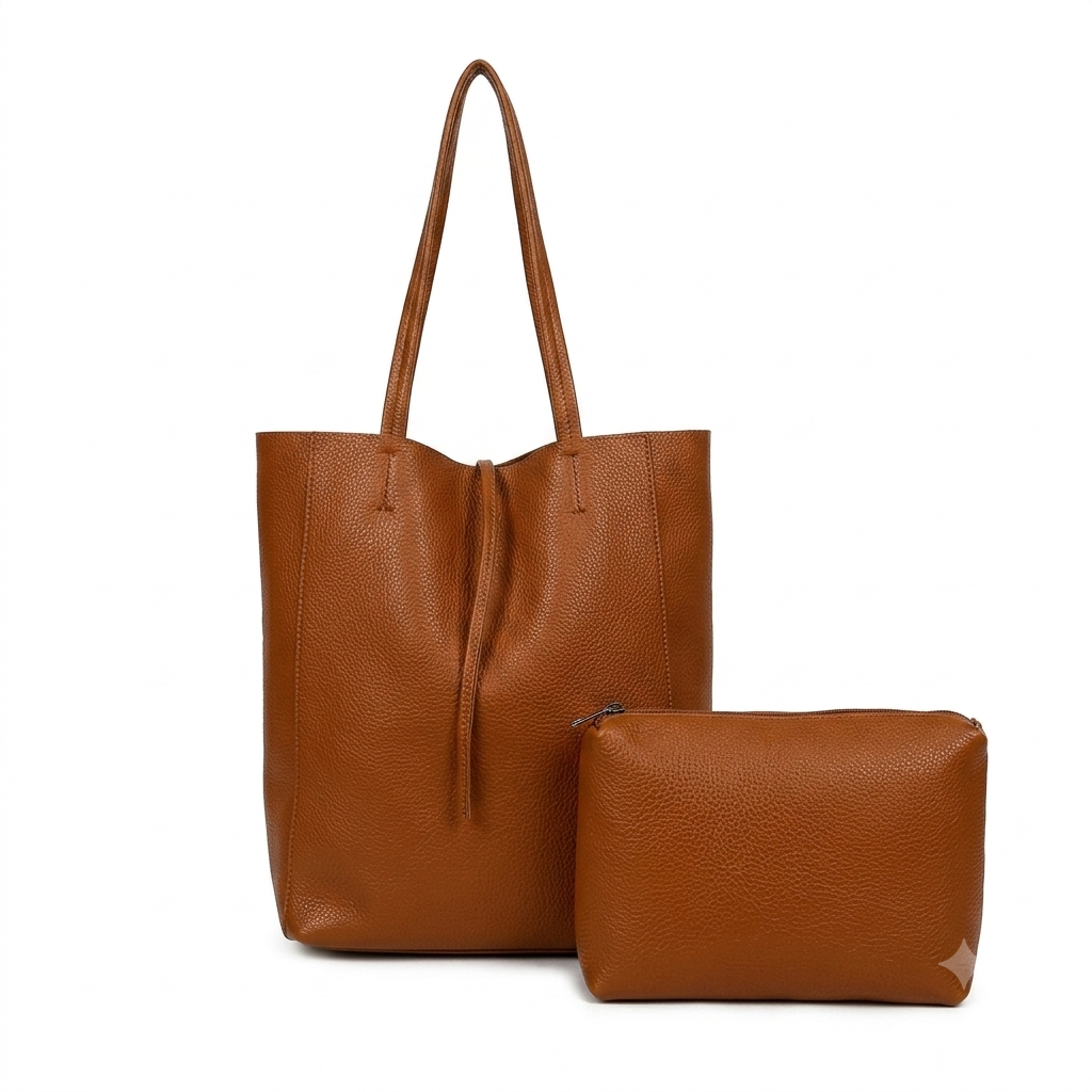 Bolso de Hombro Sintético con Cierre de Cuerdas+Bolsito Extra con Cremallera