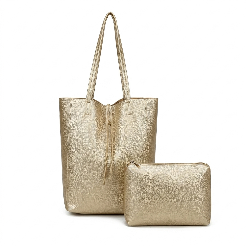 Bolso de Hombro Sintético con Cierre de Cuerdas+Bolsito Extra con Cremallera
