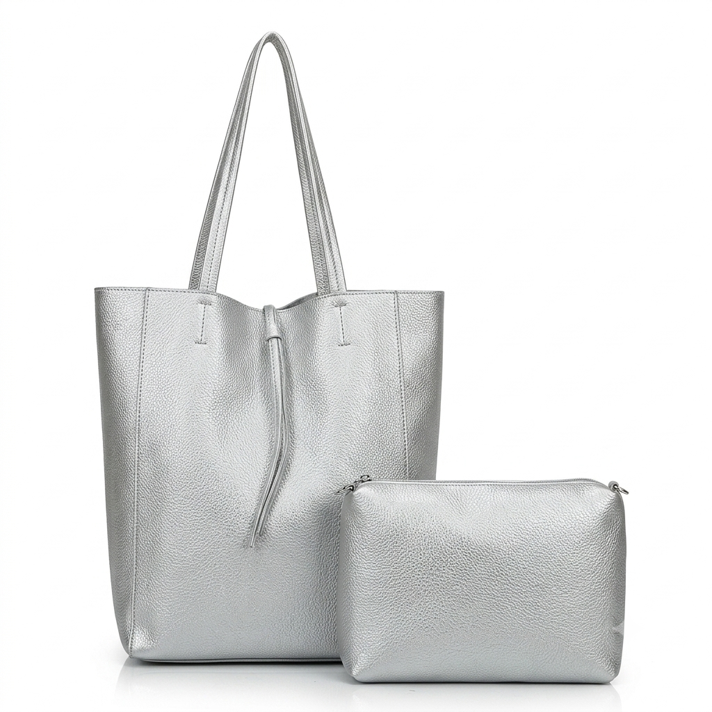 Bolso de Hombro Sintético con Cierre de Cuerdas+Bolsito Extra con Cremallera