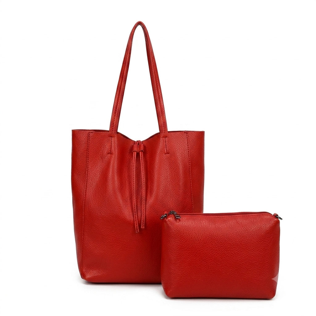 Bolso de Hombro Sintético con Cierre de Cuerdas+Bolsito Extra con Cremallera